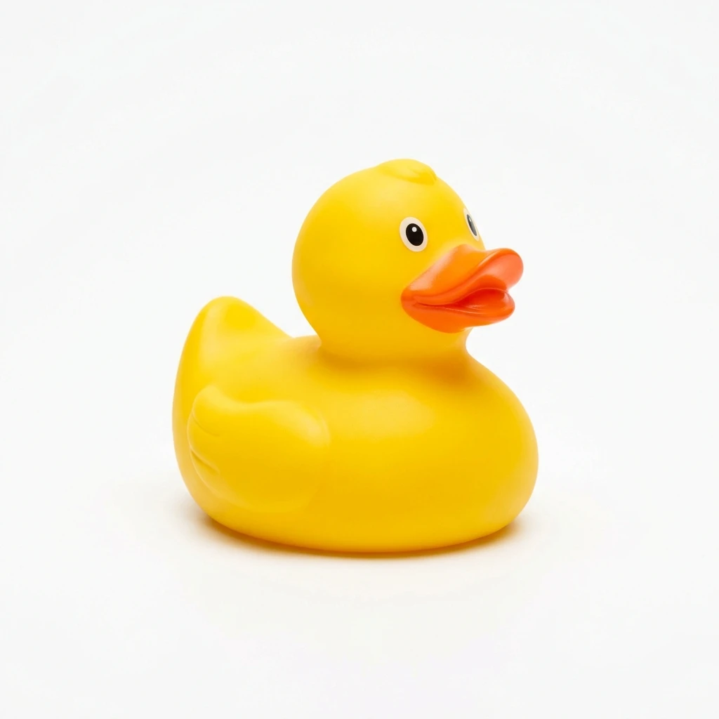 Classic yellow rubber duck toy isolated on white background