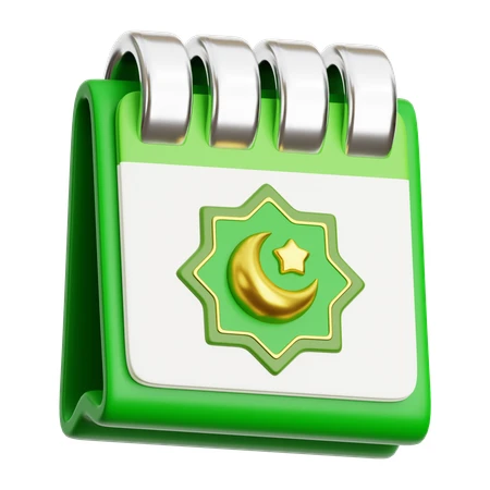 A green calendar featuring a crescent moon