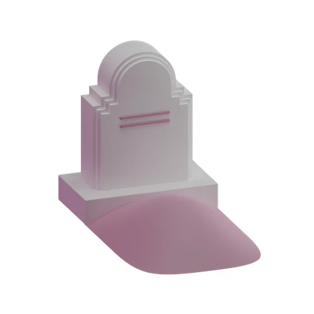 Stylized 3D white tombstone with pink burial mound