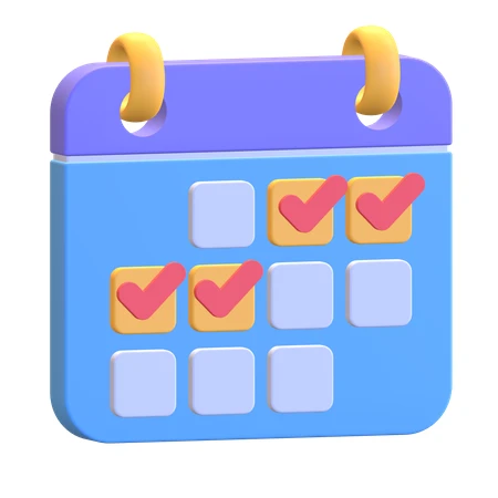 3D calendar illustration with red checkmarks for scheduling