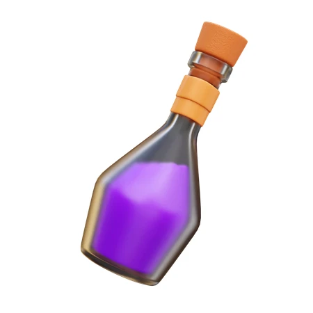 3D render of a purple magic potion glass bottle