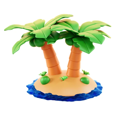 3D cartoon tropical island with palm trees isolated on white