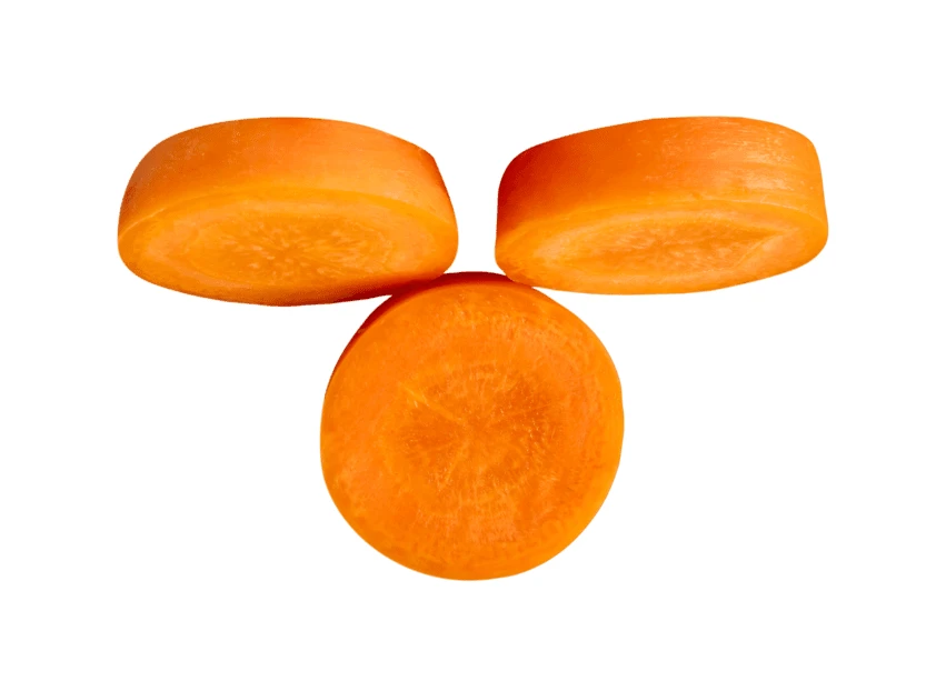 Three fresh carrot slices isolated on white background