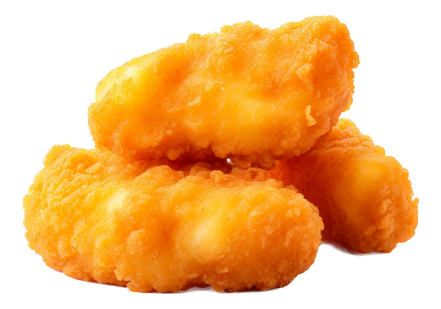 Stack of crispy fried chicken nuggets on white background