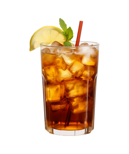 Glass of refreshing iced tea with lemon and mint