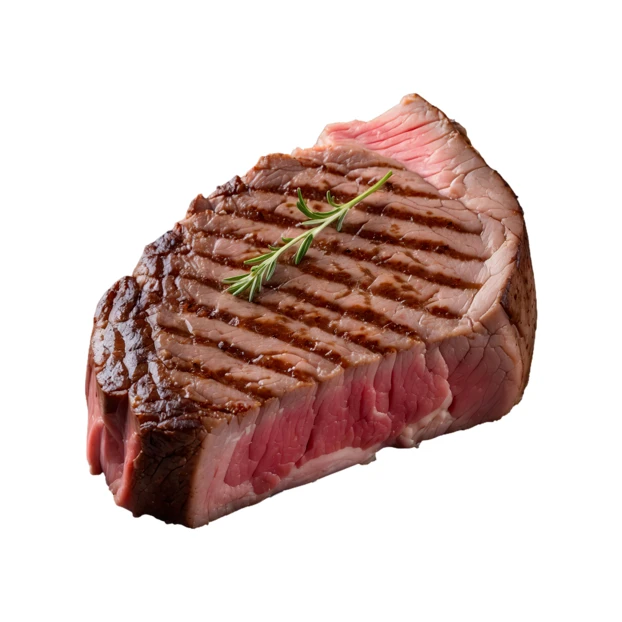 Grilled beef steak with rosemary isolated on white background