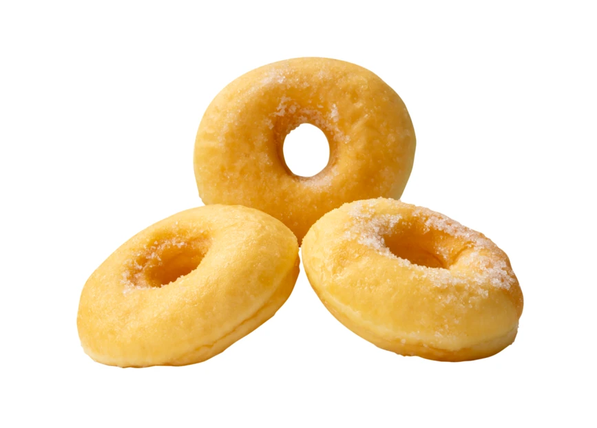 Three classic glazed donuts isolated on white background