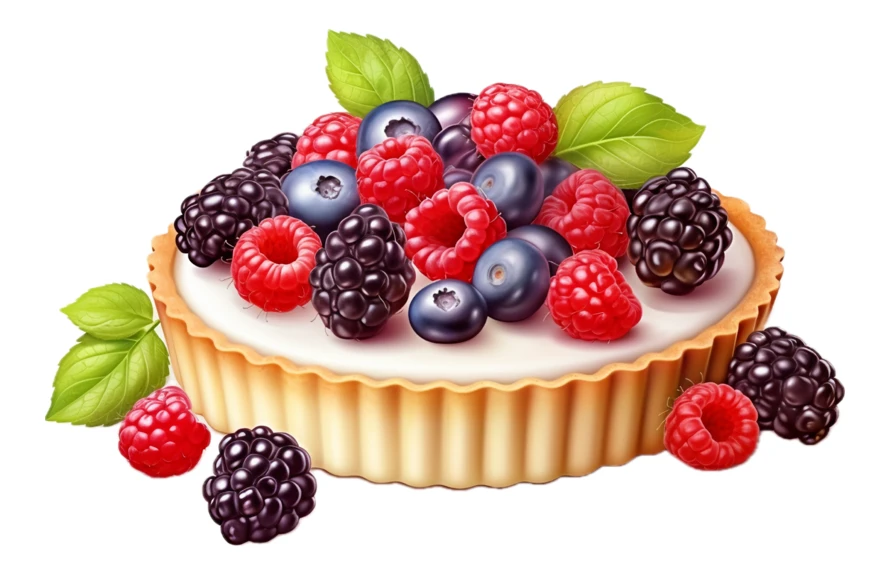 Fresh berry fruit tart with cream isolated on white