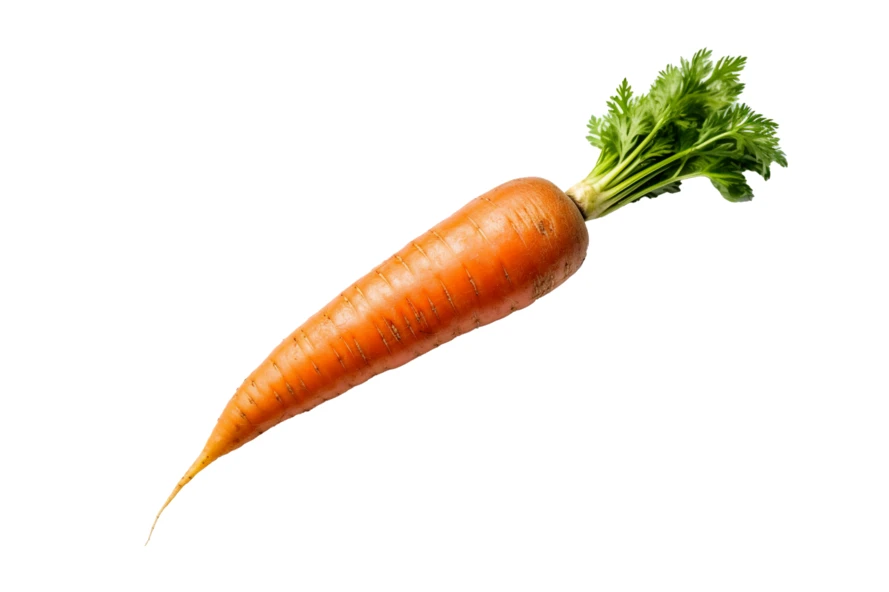 Fresh whole carrot with green leaves isolated on white