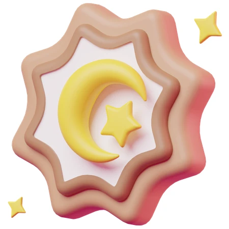 3D stylized crescent moon and stars in decorative frame