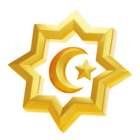 3D golden Islamic star and crescent moon decoration