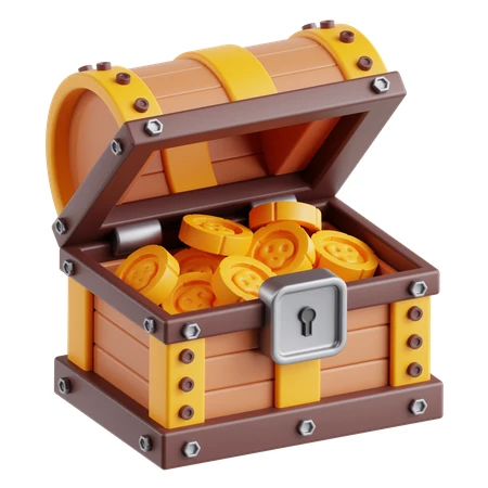 3D open treasure chest full of gold dollar coins