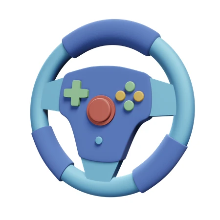 3D stylized blue gaming steering wheel controller isolated on white