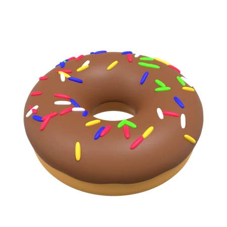 Chocolate glazed donut with rainbow sprinkles on white background