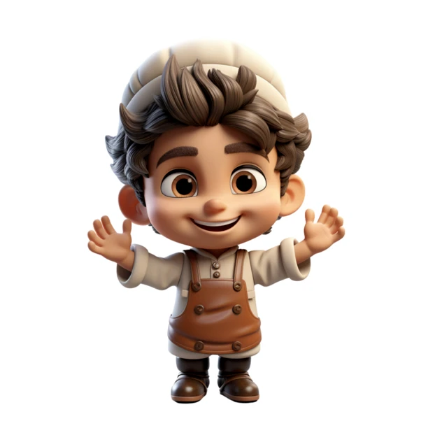 3D animated cartoon boy chef character isolated on white