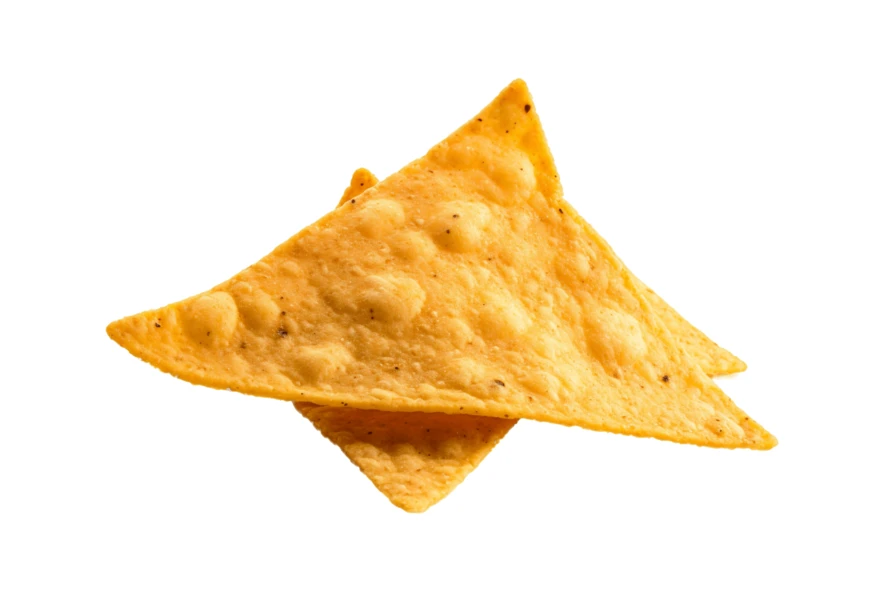 Two crunchy tortilla chips isolated on white background