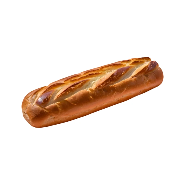 Golden brown brioche baguette isolated on white background