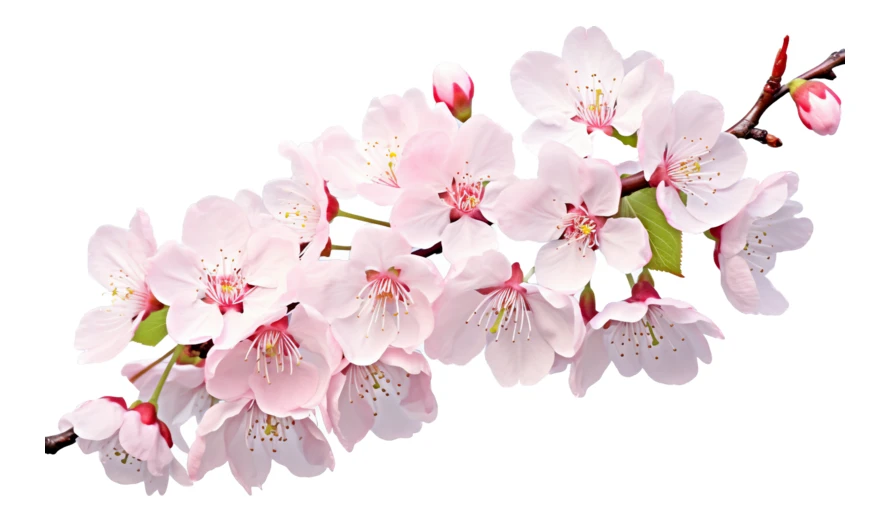 Pink cherry blossom branch isolated on white background