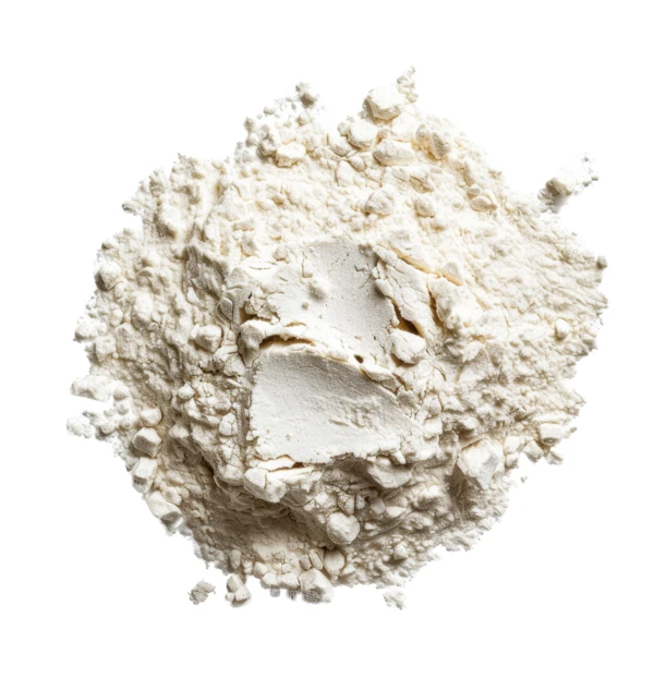 Pile of white wheat flour isolated on white background