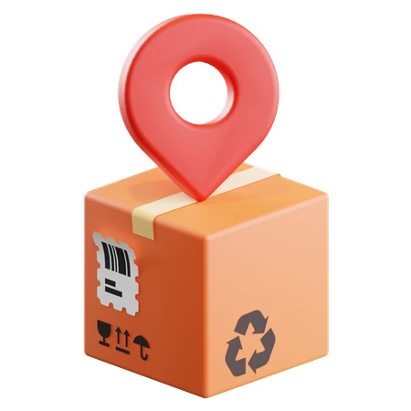 3D cardboard box with red location pin icon