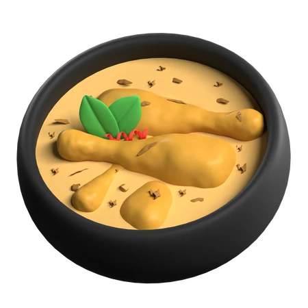3D illustration of chicken curry in a black bowl