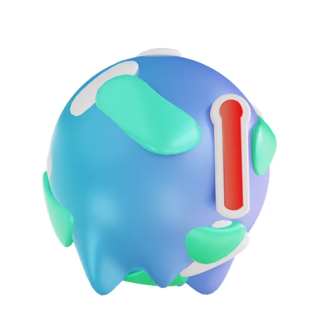 3D stylized globe with a high temperature thermometer