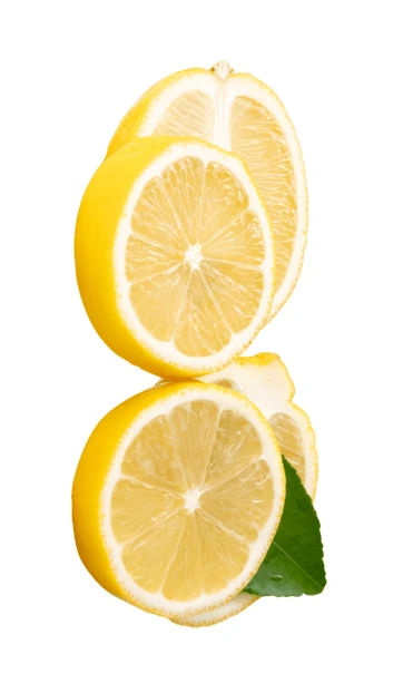 Fresh lemon slices stacked with green leaf isolated