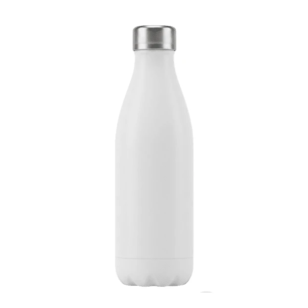 White reusable stainless steel water bottle isolated on white