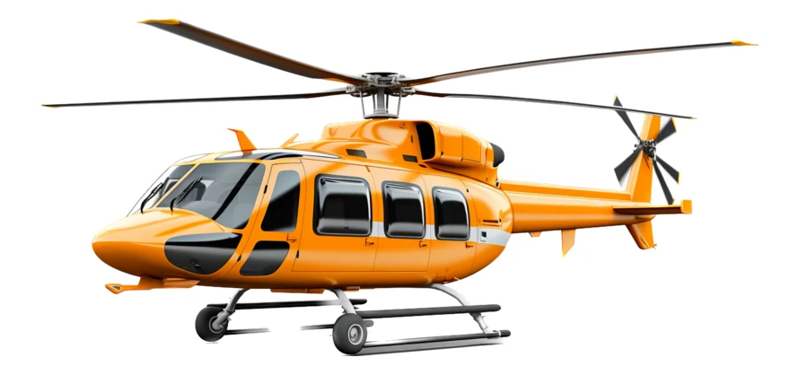 Modern orange helicopter isolated on white background