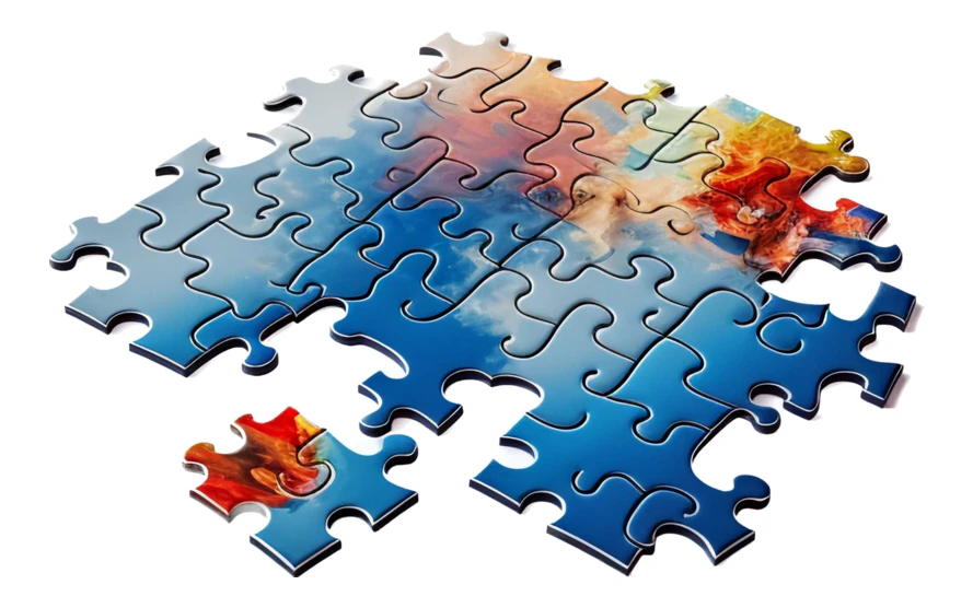 Abstract colorful jigsaw puzzle with a missing piece