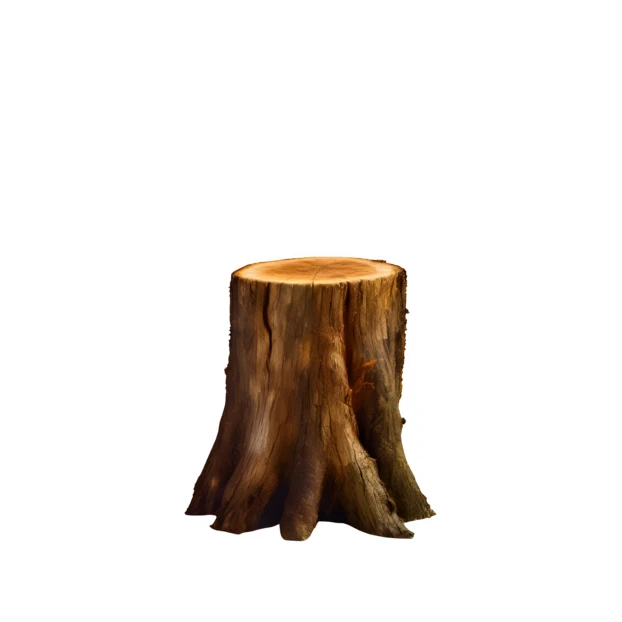 Rustic wooden tree stump isolated on white background