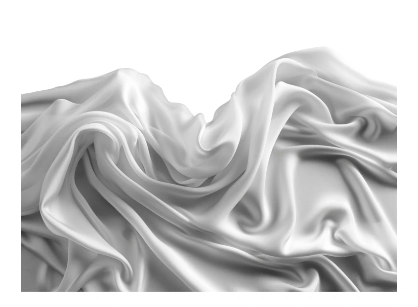 Elegant white silk fabric folds on white background