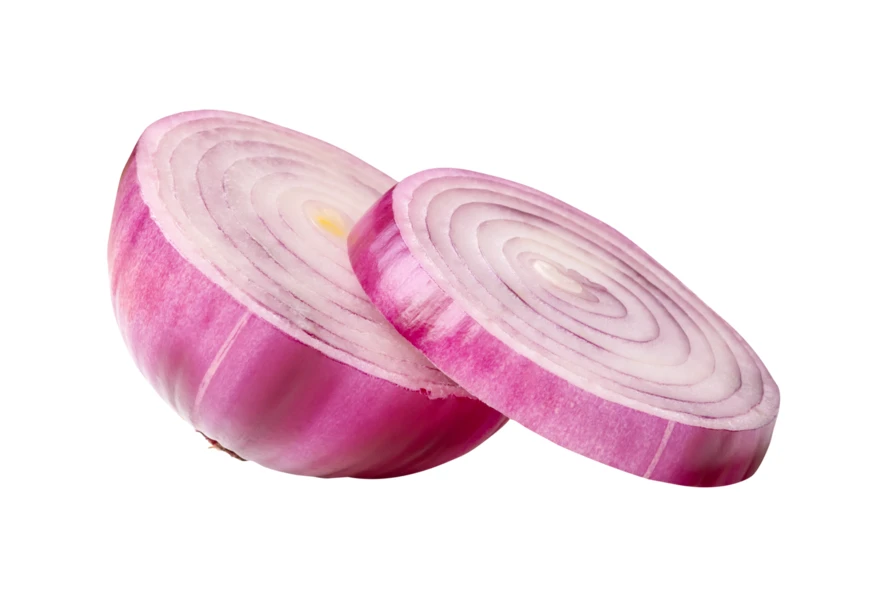 Sliced red onion isolated on white background