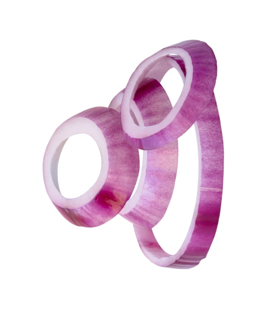 Fresh red onion rings isolated on white background