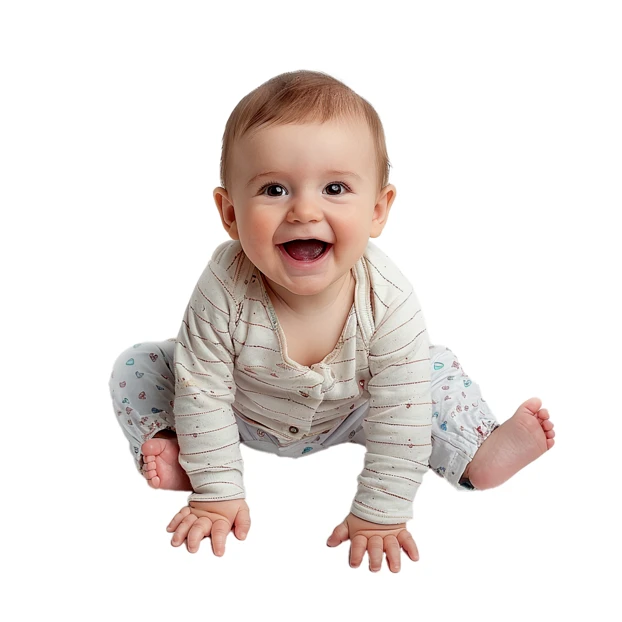 Happy smiling baby sitting on white background