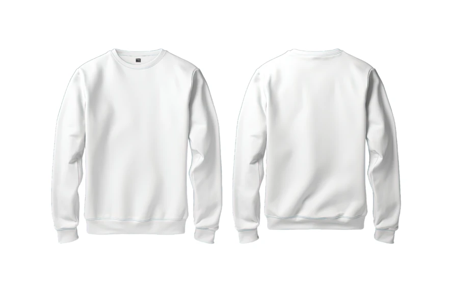 Front and back view of a blank white sweatshirt