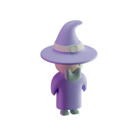 Minimalist 3D rendered wizard character in purple robes