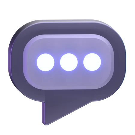 3D purple speech bubble icon with glowing dots