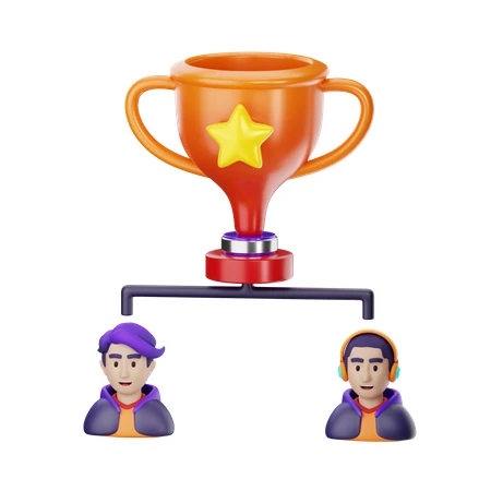 3D illustration of a team winning a gold trophy cup