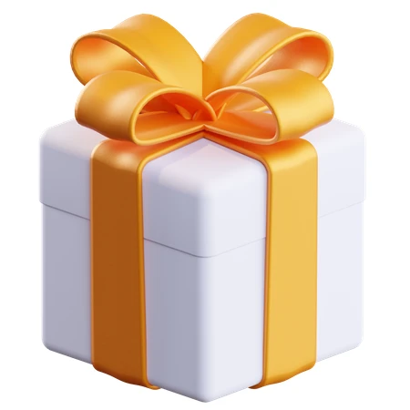 3D render of white gift box with yellow ribbon