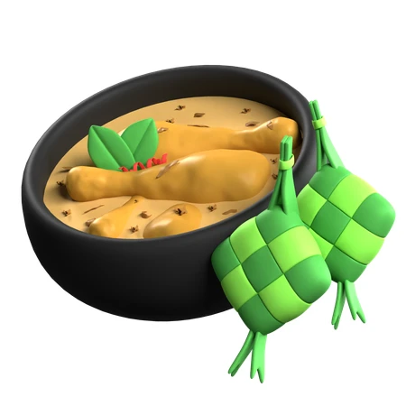 3D illustration of Opor Ayam and Ketupat for Eid celebration