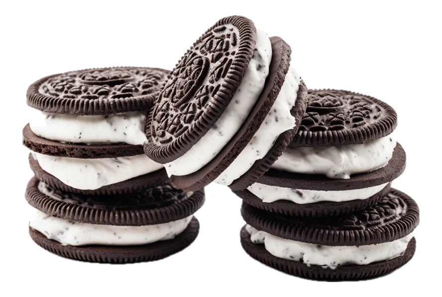 Stack of chocolate sandwich cookies with thick cream filling
