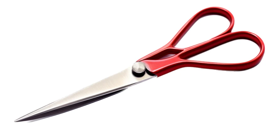 Professional scissors with red handles isolated on white background
