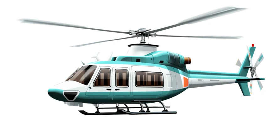 Modern teal and white helicopter isolated on white background
