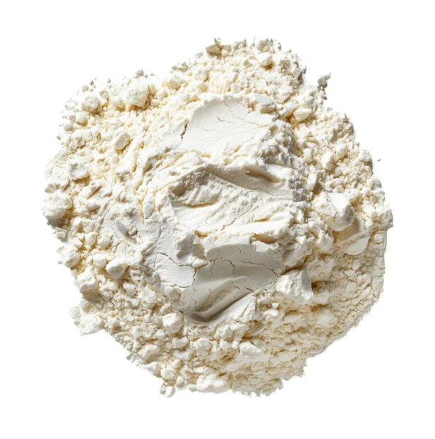 Pile of white wheat flour isolated on white background