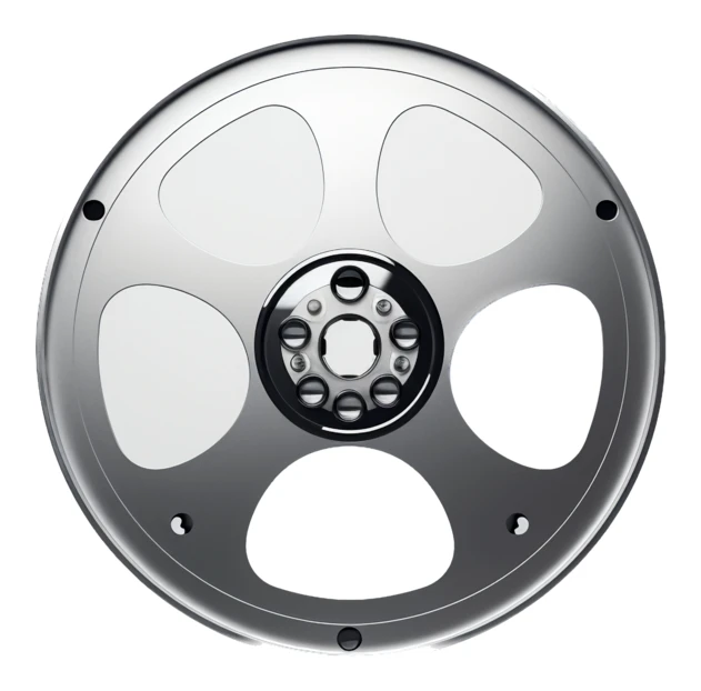 Vintage silver metallic movie film reel isolated on white