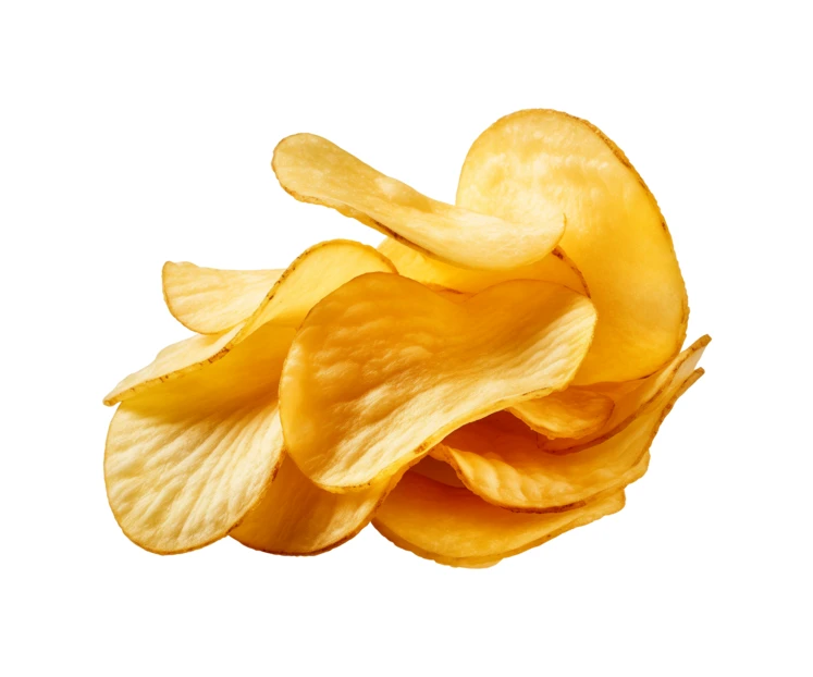 Crunchy wavy potato chips isolated on white background