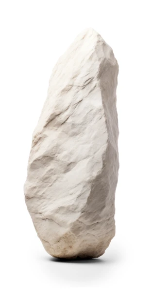 Single tall textured white stone standing on white background