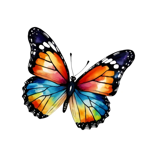 Watercolor illustration of a colorful butterfly isolated on white