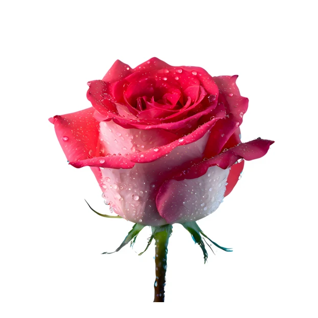 Pink rose with water droplets isolated on white background